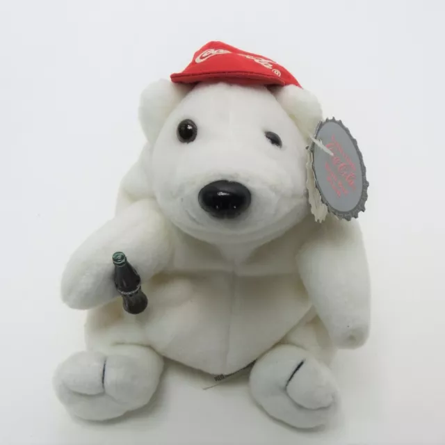 1997 Coca Cola Coke Polar Bear 6" Plush Red Baseball Cap Bean Bag