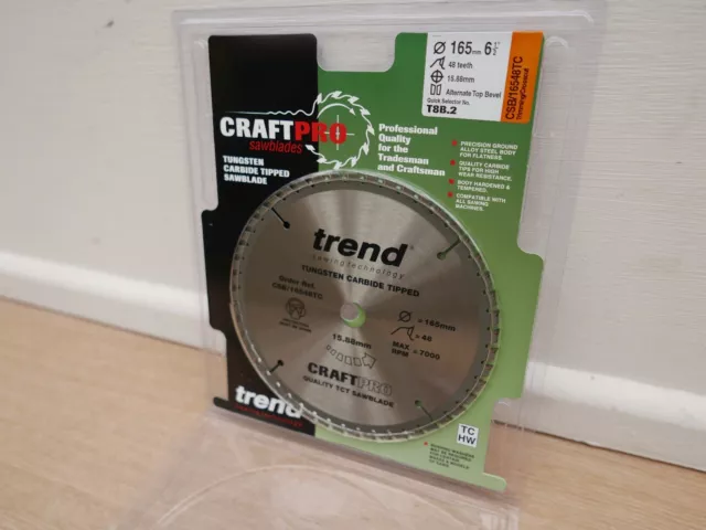 Trend 165Mm X 48T Tct 5/8" Bore Thin Kerf Milwaukee Saw Blade Csb/16548Tc