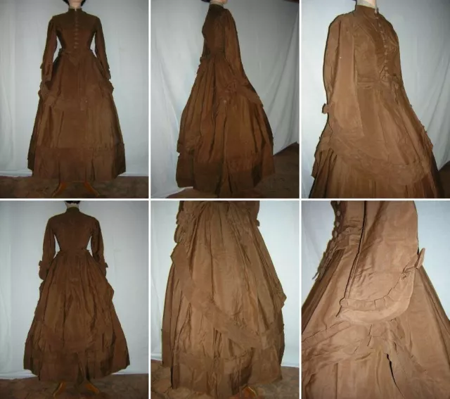 VICTORIAN 1860’S CIVIL WAR ERA BROW DRESS - Robe 3 pièces des années 1860