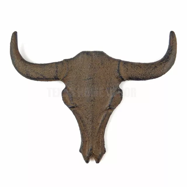 Texas Longhorn Wall Plaque Cast Iron Cow Skull Rustic Western Decor Brown 7 inch