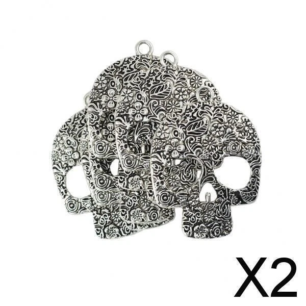 2X 6 Stück große hohle Blume Schädel Charm Anhänger Schmuck Geschenk Antik