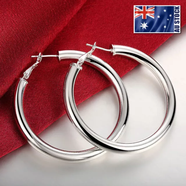 NEW 925 Sterling Silver Filled Women's Elegant Round Hoop Earrings Stunning Gift