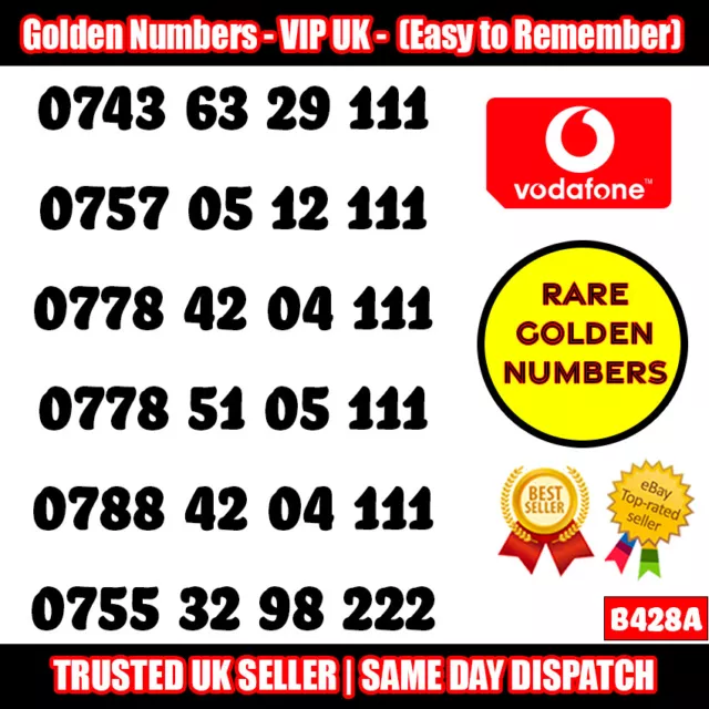 Golden Numbers VIP UK SIM - Easy to Remember & Memorize Numbers LOT - B428A