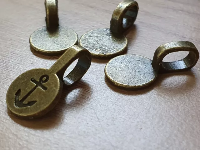 20 Antique Bronze glue on Round Disk Pad Bails Jewellery Hanger pendant 18x10mm