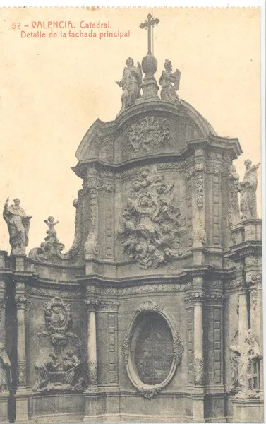 Antigua Postal Valencia Fachada Principal De La Catedral   Postcard Tc11483