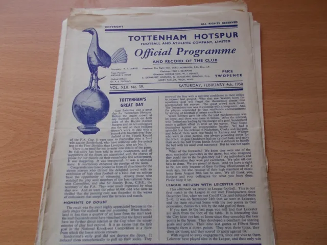 Tottenham v Leicester programme dated 4-2-1950   (ToT027)