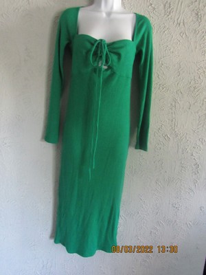 Zara nwt sz M green midi sweater dress body con long sleeve ties at bust pretty