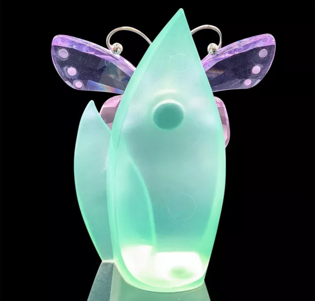 Swarovski Crystal Paradise Butterfly Acara Violet Figurine With Leaf Display 2