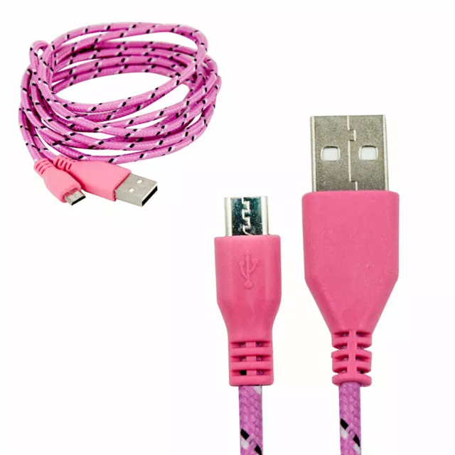 iProtect Ladekabel Micro USB 2m Nylon knotenfrei für Smartphones Tablets Rosa