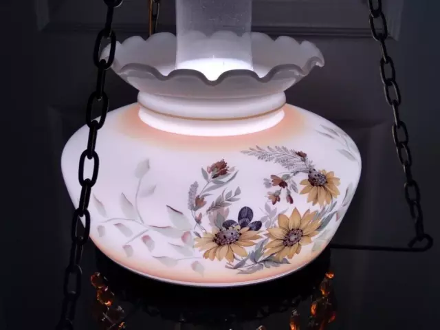 Vintage Hand-painted Floral Hanging Lamp Hurricane Chandelier Hanging Swag Light