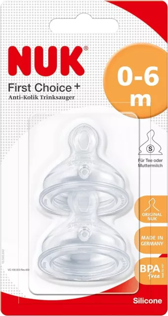 NUK First Choice+ Baby Bottle Teat 6-18 Months Latex with Large Feed Hole-UK