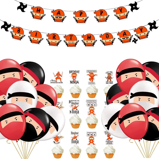 Ninja Geburtstag Deko Set 90-teilig | Mit Banner, Tischdecke & Luftballons - Komplett-Partyzubehör