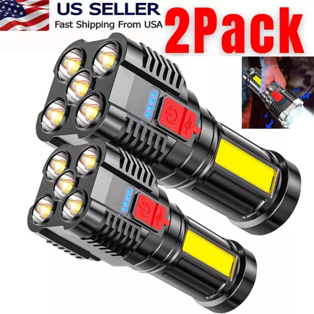 2 Pack LED Super Bright Flashlight Rechargeable Torch Tactical Lamp USB Recharge