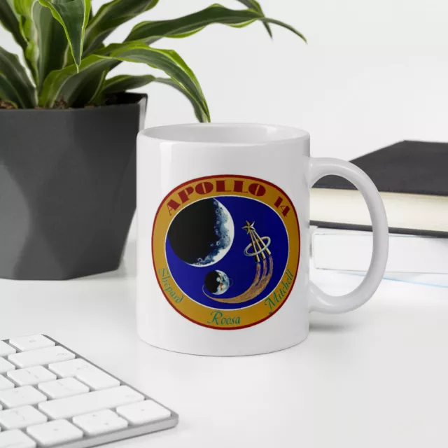 Apollo 14 Shepard, Roosa, Mitchell white glossy mug NASA space