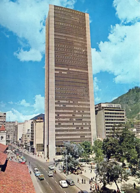 Vintage Continental Size Postcard Downtown Street Scene Bogota Colombia