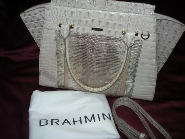 Brahmin Priscilla Leather Satchel / Handbag Purse * Croc embossed * Taupe