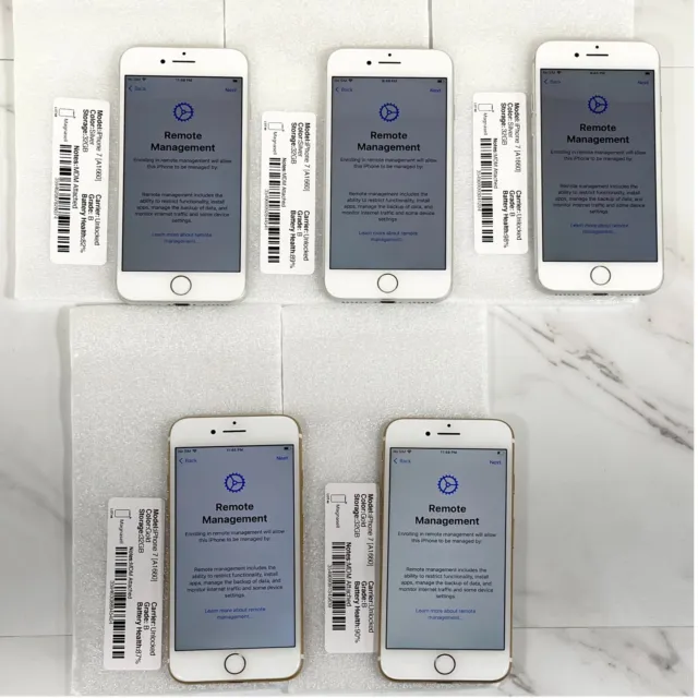 iPhone 7 32GB Silver, Gold A1660 Unlocked - MDM Managed - iC OFF - LOT OF 5
