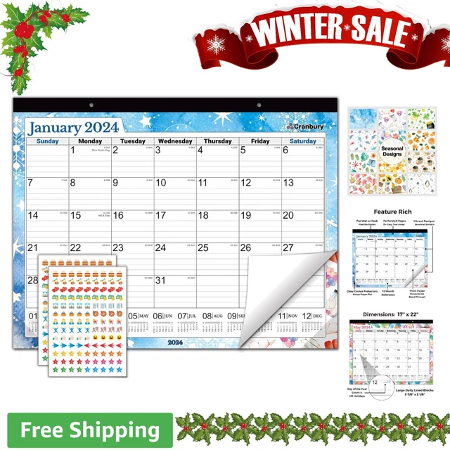 EXTRA LARGE WALL Calendar 2024 17x22 Deskpad Calendar with Corner