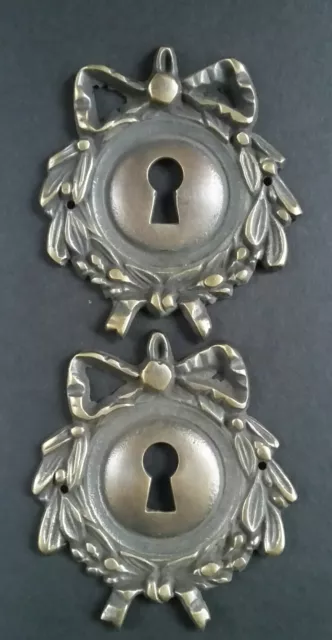 2 Vintage Antique Style Ornate French Eschutcheons Key Hole Covers 2 3/4" #E12