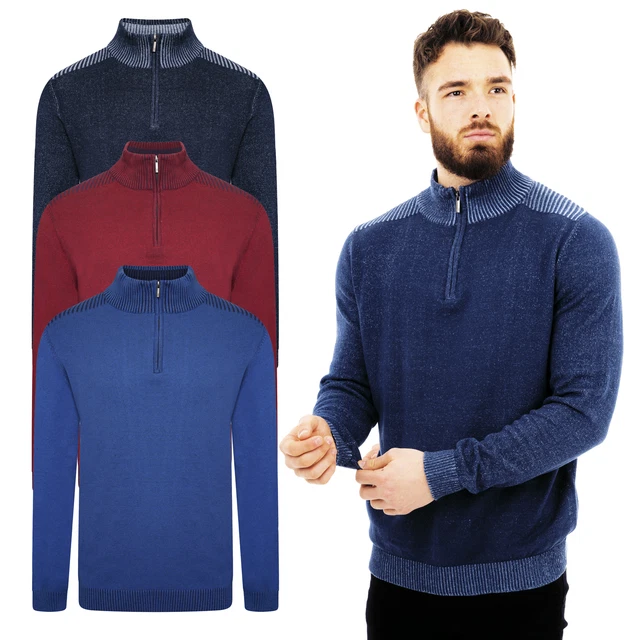Ex Brand Mens Funnel Neck Pullover Half Zip Jumper Sweater Cardigan High Tops