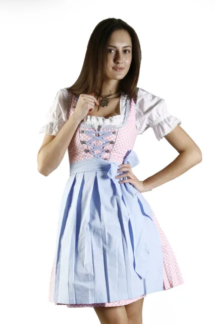 Dirndl Damen Trachtenkleid Rosa gepunktet 3 Tlg. Gr.44  6037