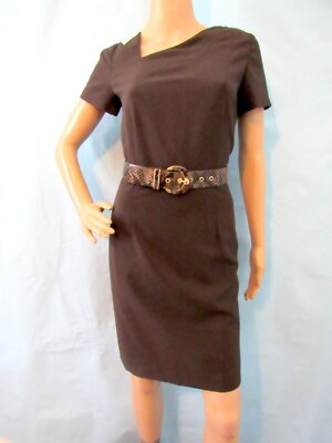 ANTONIO MELANI Brown Short Sleeve Asymmetric V-neck Sheath Dress, Size 6