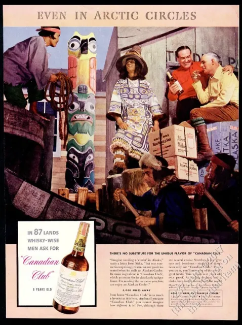 1938 Sitka Alaska totem pole photo Canadian Club whisky vintage print ad
