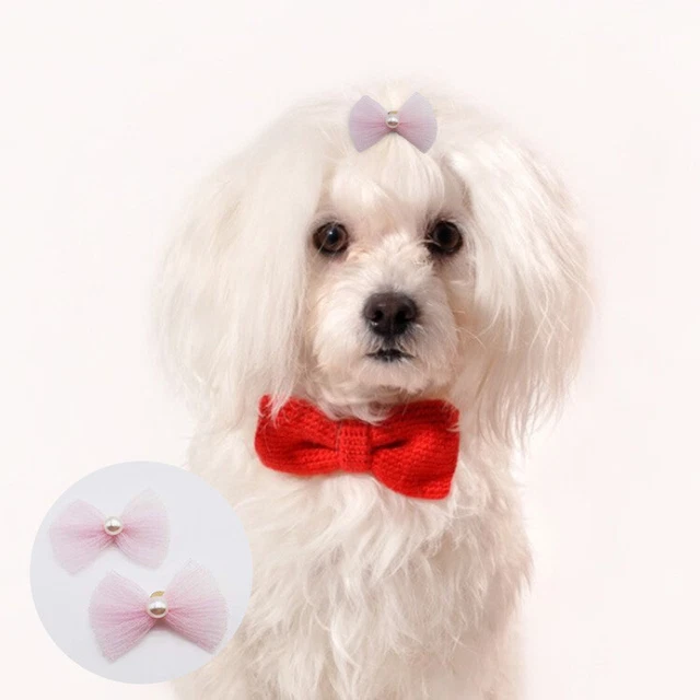 10pcs Pet Band Mini Cozy to Wear Pink Bowknot with Pearl Embellishment Pet