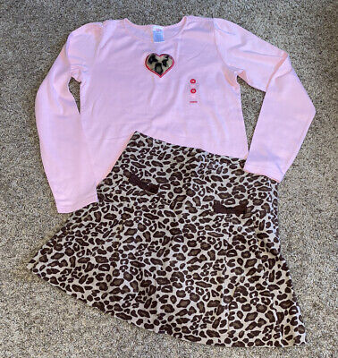 Gymboree Teachers Pet Leopard Skort Skirt Pink L/S Heart Top Tee Set 12 NWOT EUC