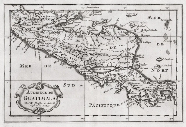 Guatemala Mexico Belize Nicaragua El Salvador Costa Rica map Karte Sanson 1680