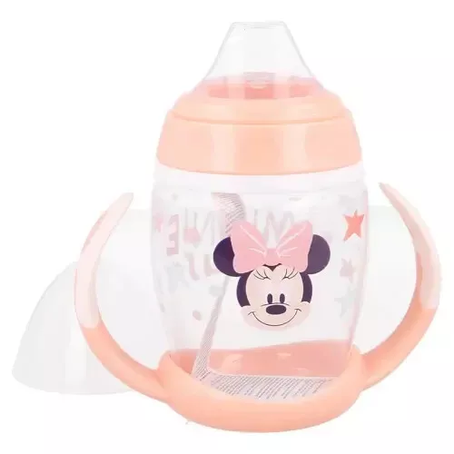 TAZA DE ENTRENAMIENTO GRANDE 330 ML CON BOQUILLA DE SILICONA MINNIE  Nueva