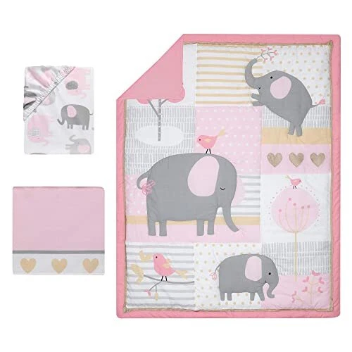 Eloise 3-Piece Crib Bedding Set, Pink (Pack of 1)