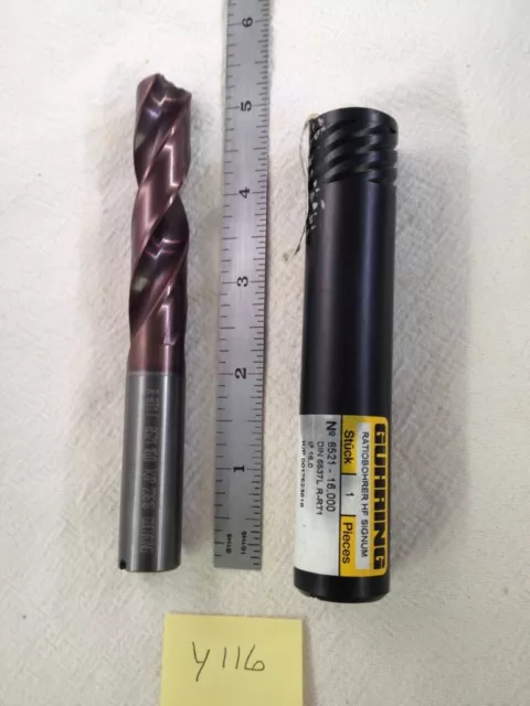 1 New Guhring 16Mm Solid Carbide Spiral Drill. W/Coolant. Din65377Lr-Rt1 (Y116)