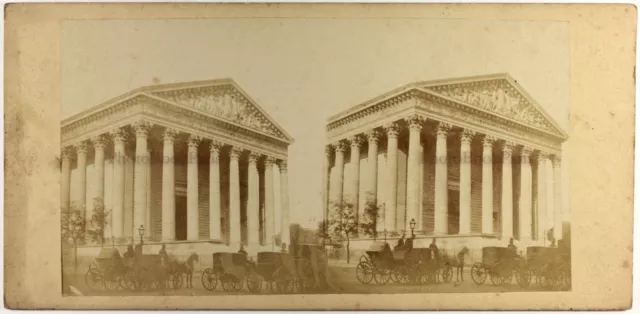 L'église de la Madeleine Paris France Carriole c1860 Vintage Stereo Photo 