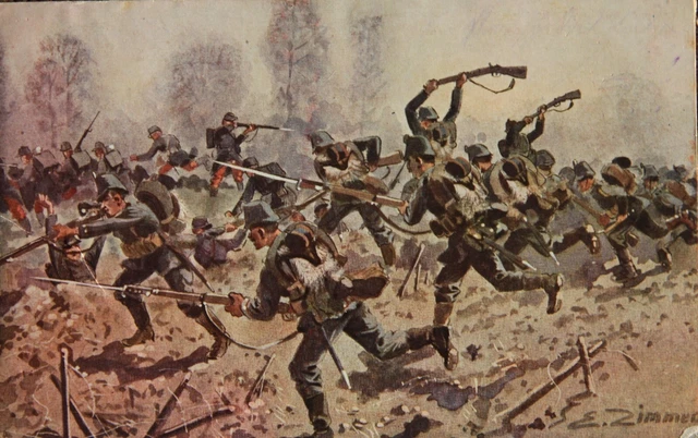Feldpostkarte 1. WK  Motiv: Schlesische Jäger in den Argonnen