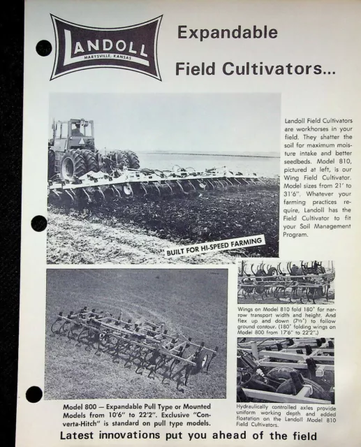 Vtg Original Landoll Expandable Field Cultivators Farm Equipment Brochure