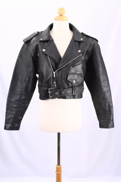 Vintage Protech Leather Apparel Women’s Cropped Leather Motorcycle Biker Jacket