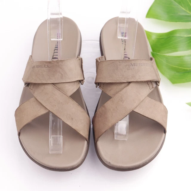 Merrell Women's Around Town Sunvue Sandal Size 8 Tan Leather Slide Flip Flop