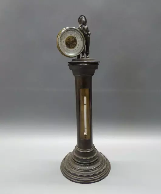~1900 Wetterstation Figürlich Bronze-Säule m. Barometer + Thermometer 100% orig ~1900 Wetterstation Figürlich Bronze-Säule m. Barometer + Thermometer 100% orig