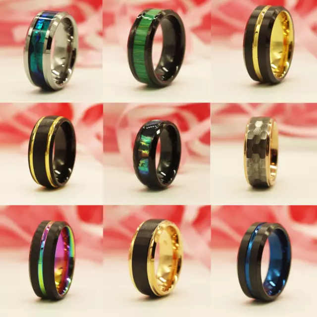 MENS RINGS Tungsten Carbide Ring Gold Black Silver Blue Wedding Band Engagement