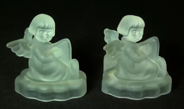 Set of 2 Avon Hummel Frosted Crystal Angel Candlestick Holders