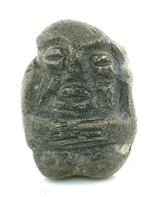 PRE COLUMBIAN MAYAN CARVED JADE FACE HEAD CARVING  2 3/4 x 2 x 1 1/10 Inches