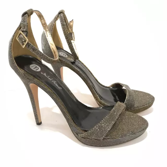 Michael Antonio Womens Ankle Strap Sandals stiletto Heels Silver Metallic Size 8