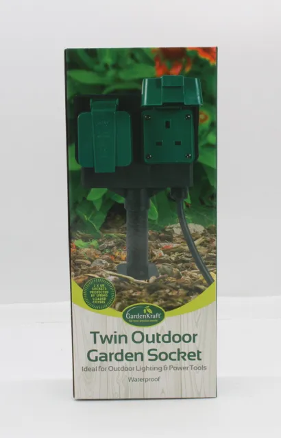 Gardenkraft Twin Outdoor Garden Sockets Stand Waterproof 3M Cable Lights Water