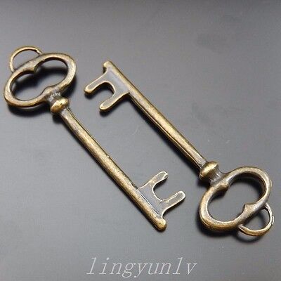 50 Pieces Antiqued Bronze Alloy 39x12mm Key Shaped Charms Pendants Jewelry 39854