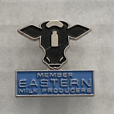 Member Eastern Milk Producers Lapel Hat Pin Cow Black White Blue silver tone