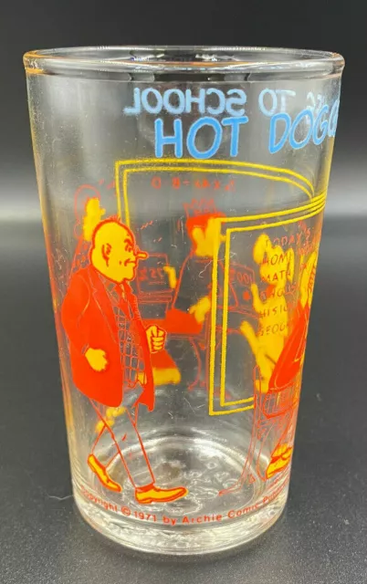 1971 Vintage ARCHIE Comics Juice Jelly Glass Hot Dog Goes to School - Hot Dog