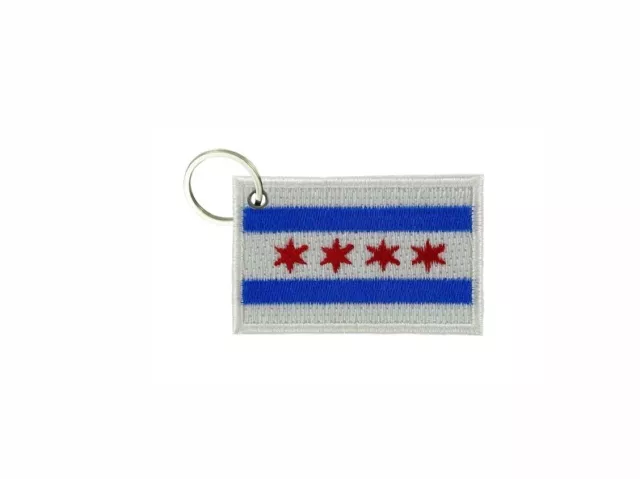 Keychain keyring embroidered embroidery patch double sided flag chicago usa