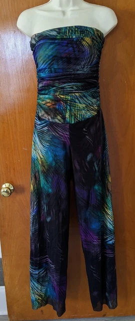 Elana Kattan Women's Strapless Ruched Bodice Jumpsuit Peacock Multicolor Small