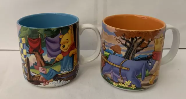 2 X Disney Mugs - 2002/3 - WINNIE THE POOH & TIGGER - Fruit Picking / Washing